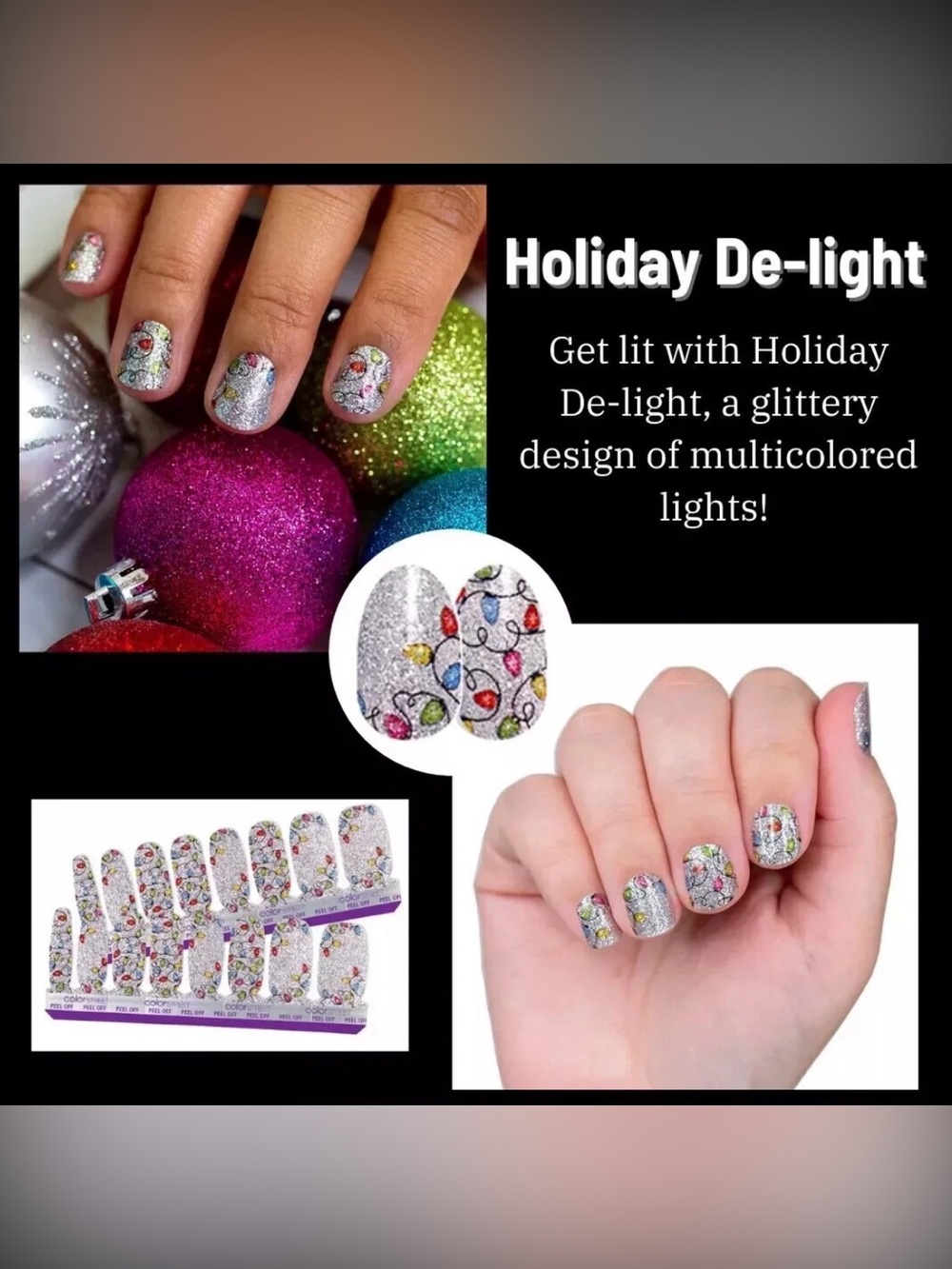 Color Street Silver Glitter Nail Polish Strips with Multicolor Gems